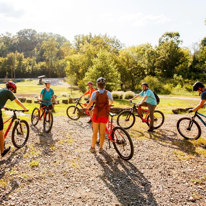 Student ride bikes on Knoxville Greenway
