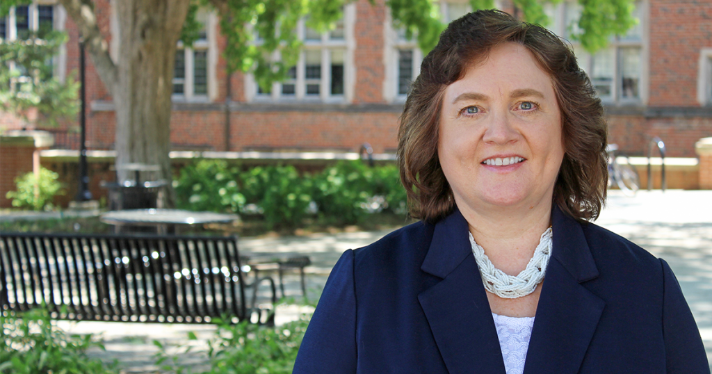 Lynne Parker standing in the Engineering Courtyard at the University of Tennessee, Knoxville