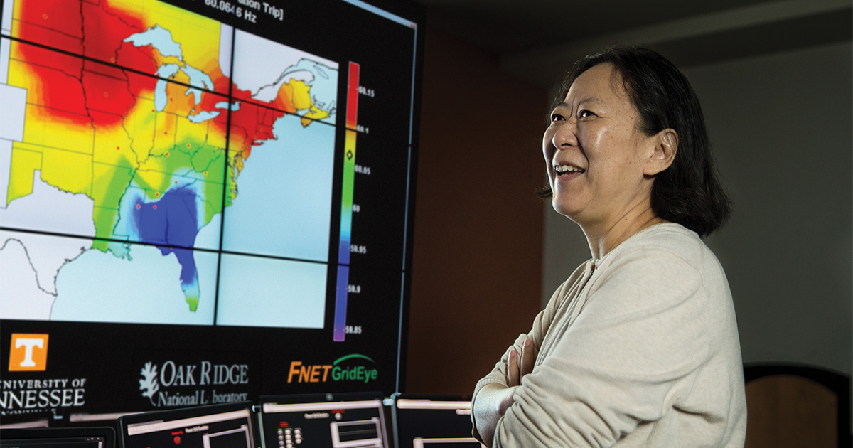 Yilu Liu in the powergrid lab