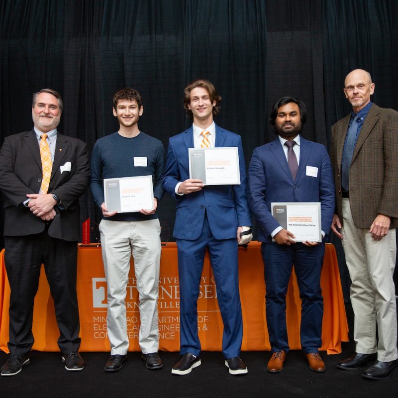 Left to right: Garrett Rose, Daniel Joy, Ethan Naugle, Md Rahatul Islam Udoy, and Jens Gregor at the Gonzalez Awards ceremony