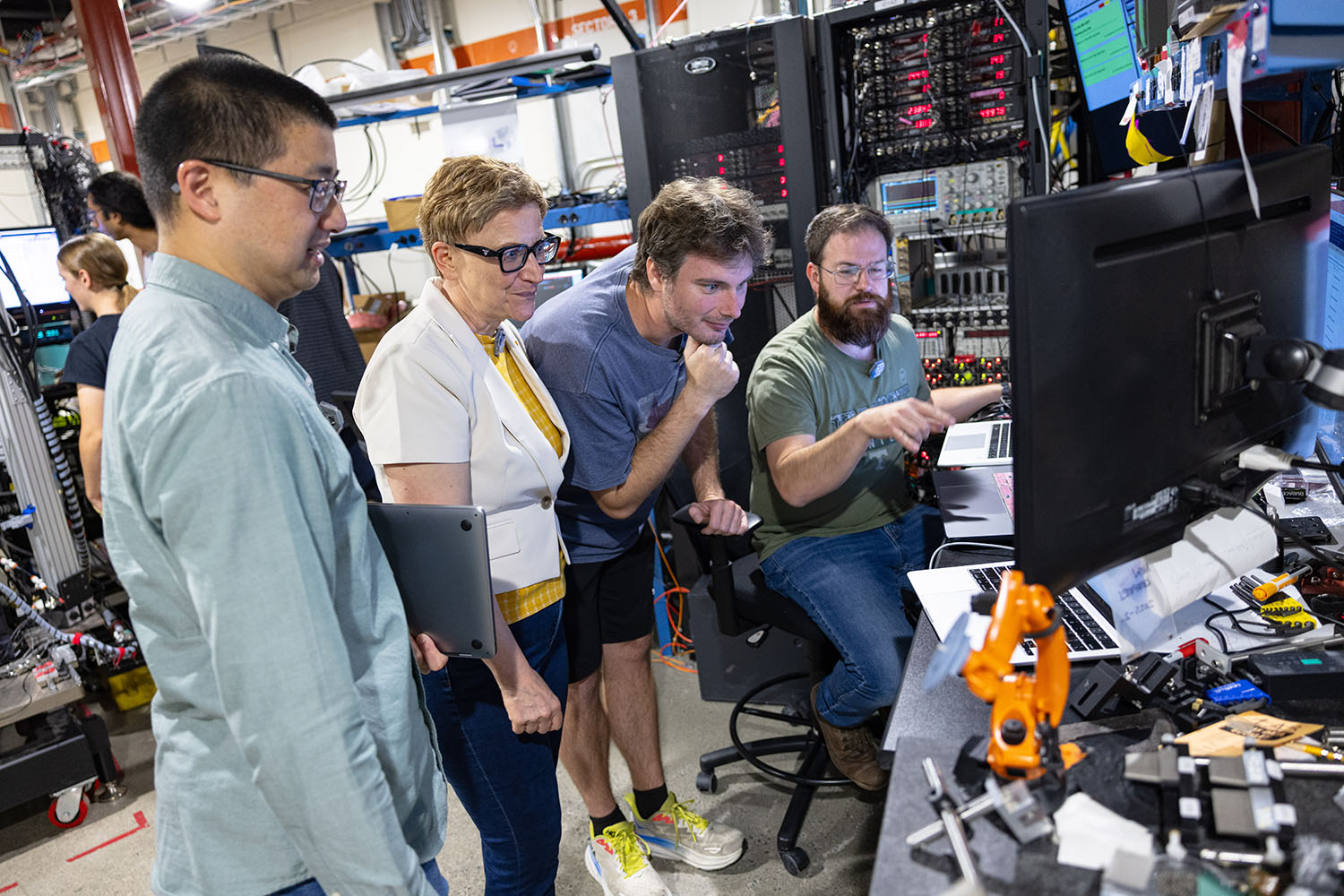 Researcher working inside the Beamline lab at CHESS.
